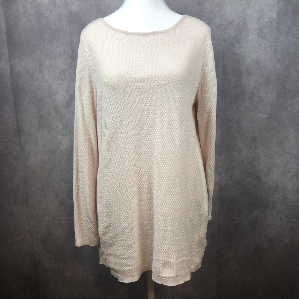 J. Jill Shirt Womens Medium Petite Waffle Knit Tunic Top Pink Long Sleeve Beachy